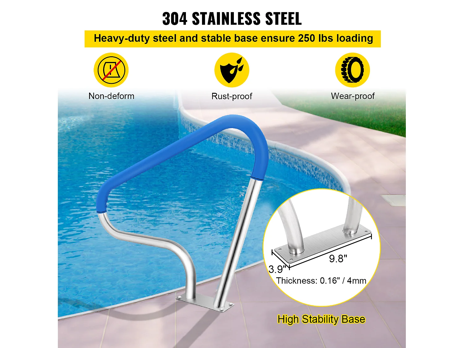 Rampe de Piscine SucceBuy Pool Rail 39x32 » Garde-corps de Piscine en Acier Inoxydable avec Couverture Grip