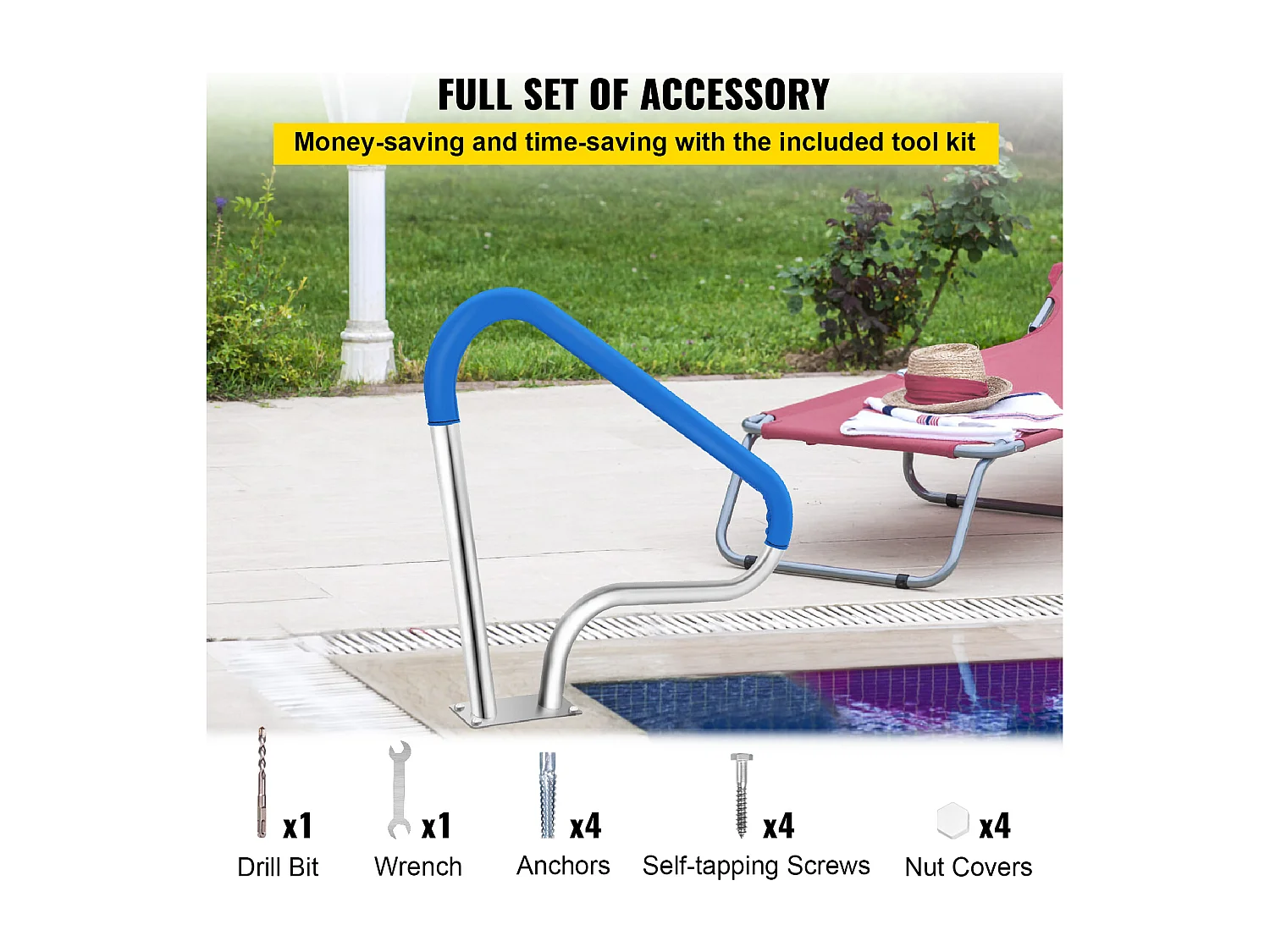 Rampe de Piscine SucceBuy Pool Rail 39x32 » Garde-corps de Piscine en Acier Inoxydable avec Couverture Grip
