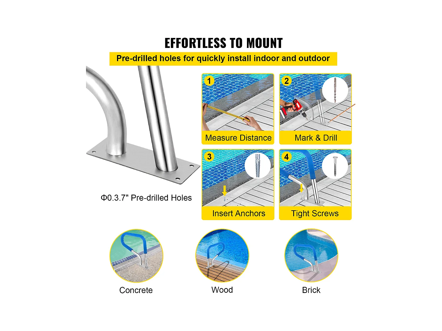 Rampe de Piscine SucceBuy Pool Rail 32x23 » Garde-corps de Piscine en Acier Inoxydable