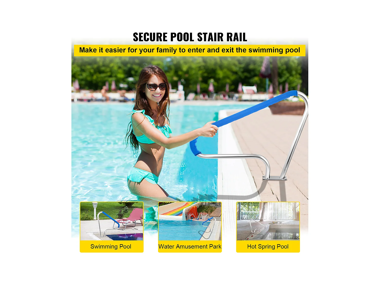 Rampe de Piscine SucceBuy Pool Rail, 48x32" Main Courante en Acier Inoxydable avec Couverture Grip