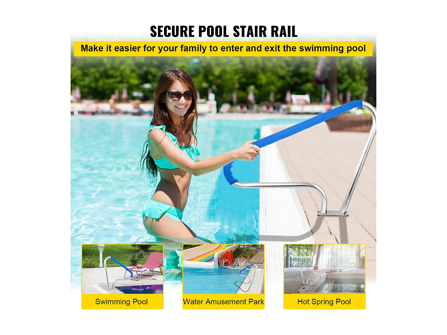 Rampe de Piscine SucceBuy Pool Rail, 48x32" Main Courante en Acier Inoxydable avec Couverture Grip