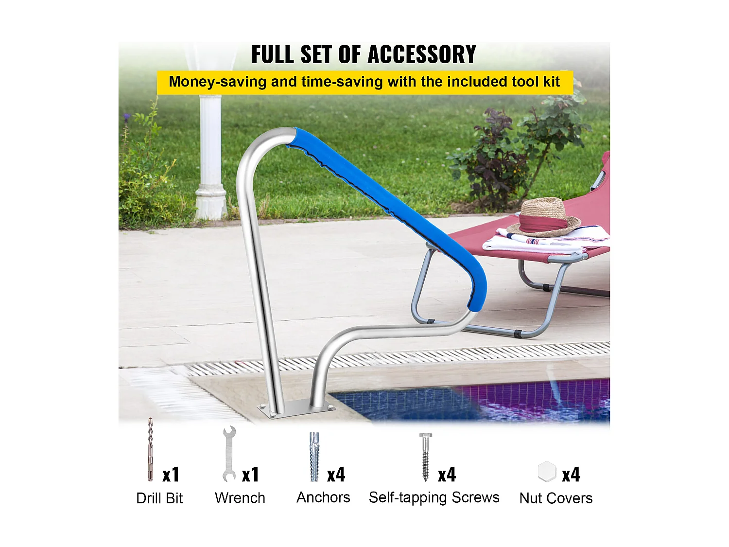 Rampe de Piscine SucceBuy Pool Rail, 48x32" Main Courante en Acier Inoxydable avec Couverture Grip