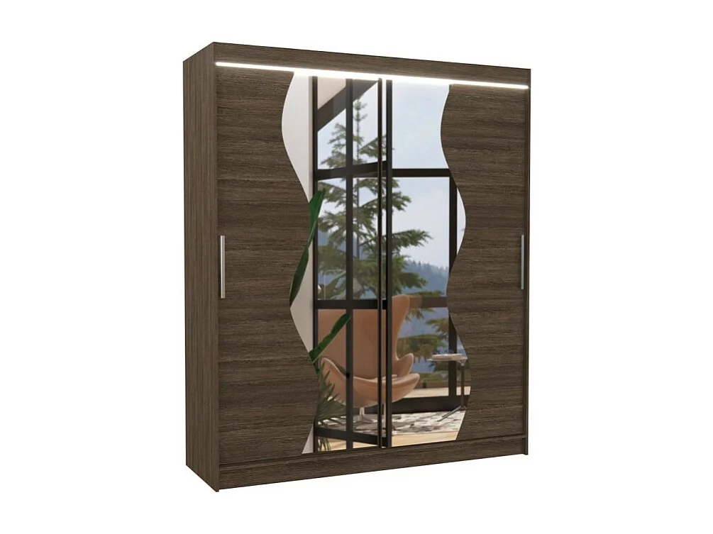 Kleiderschrank Melison Lux (180cm)/Schiebetüren/Spiegel/LED/Braun