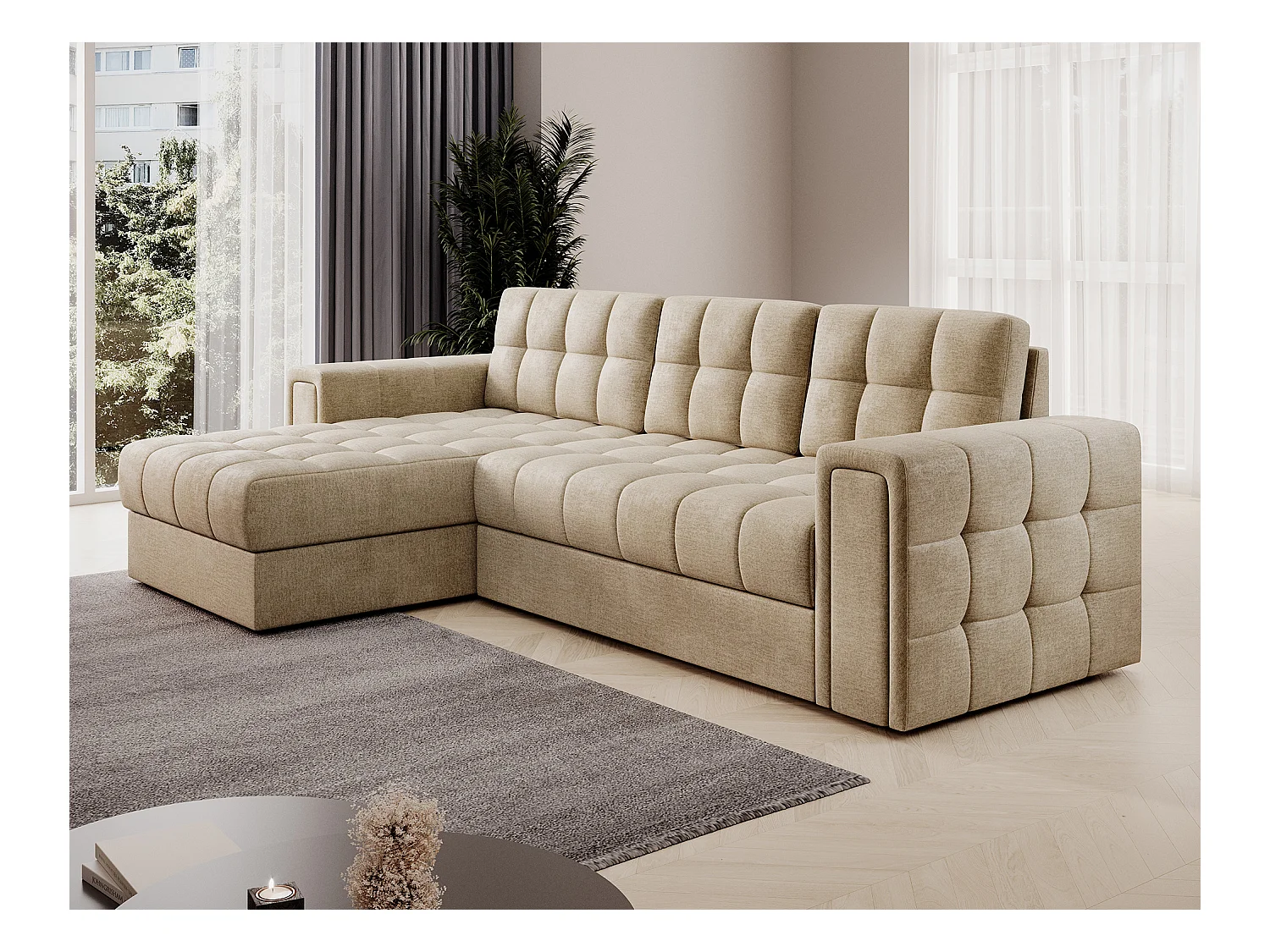 Ecksofa Polo R/Stoffbezug/Beige