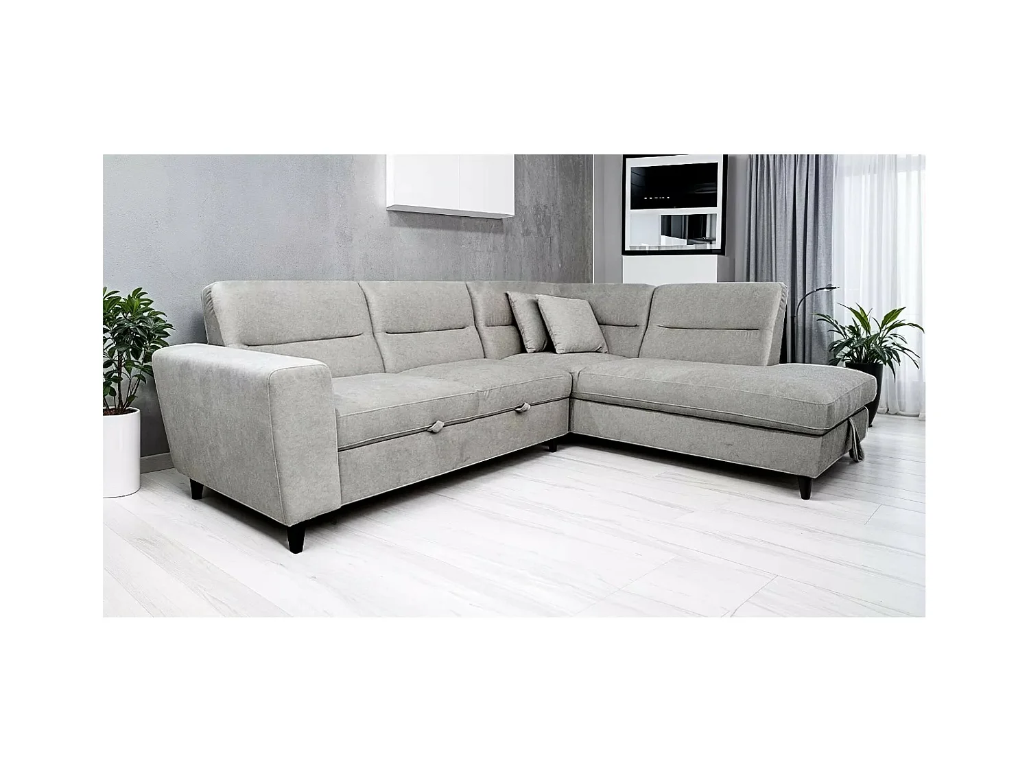 Divano d'angolo Bianca R/rivestimento in tessut/Grigio