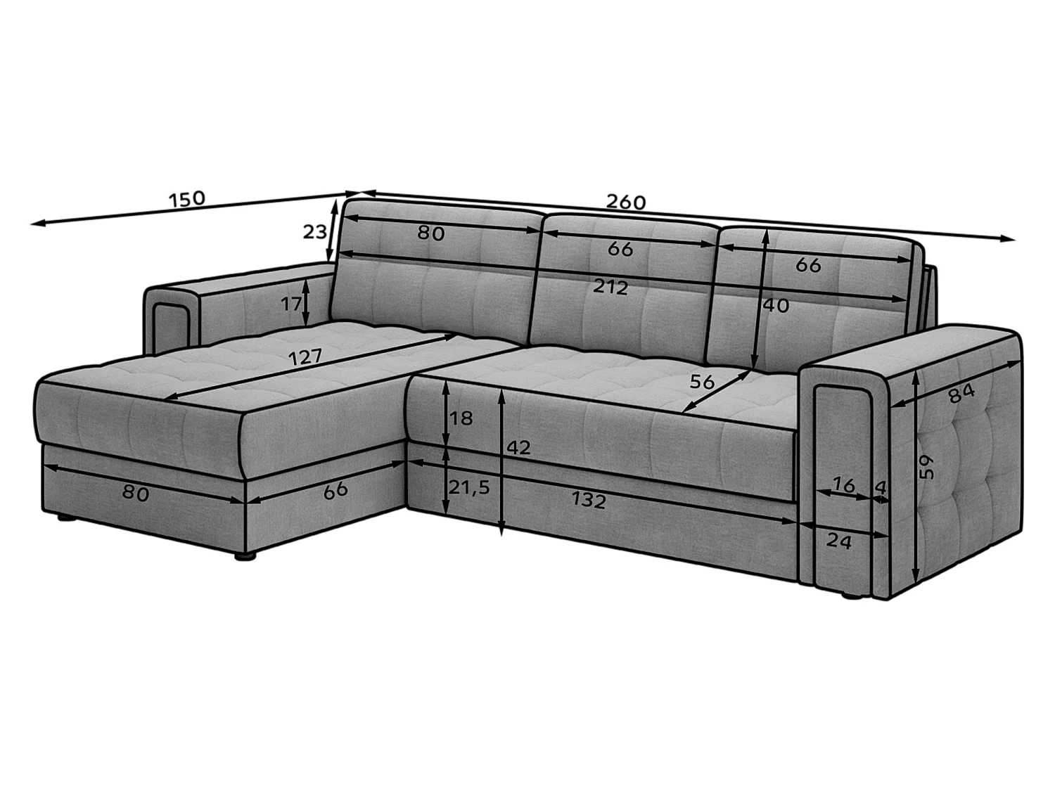 Ecksofa Polo L/Stoffbezug-Bouclé/Weiss