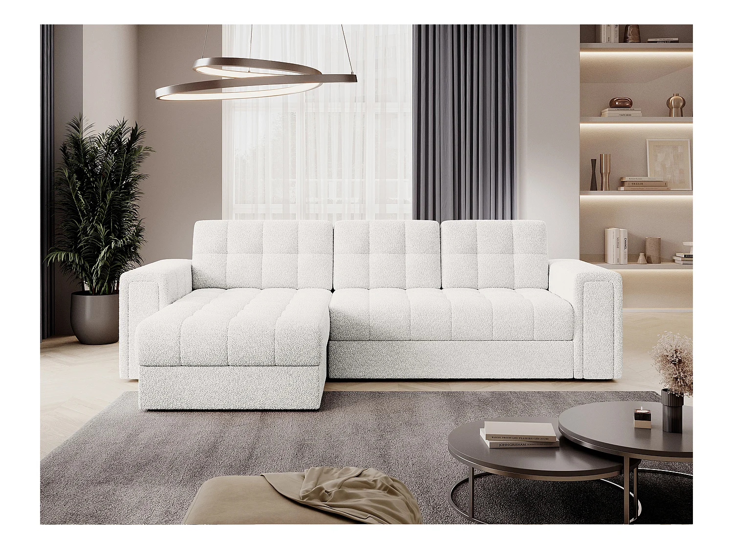 Ecksofa Polo R/Stoffbezug-Bouclé/Weiss