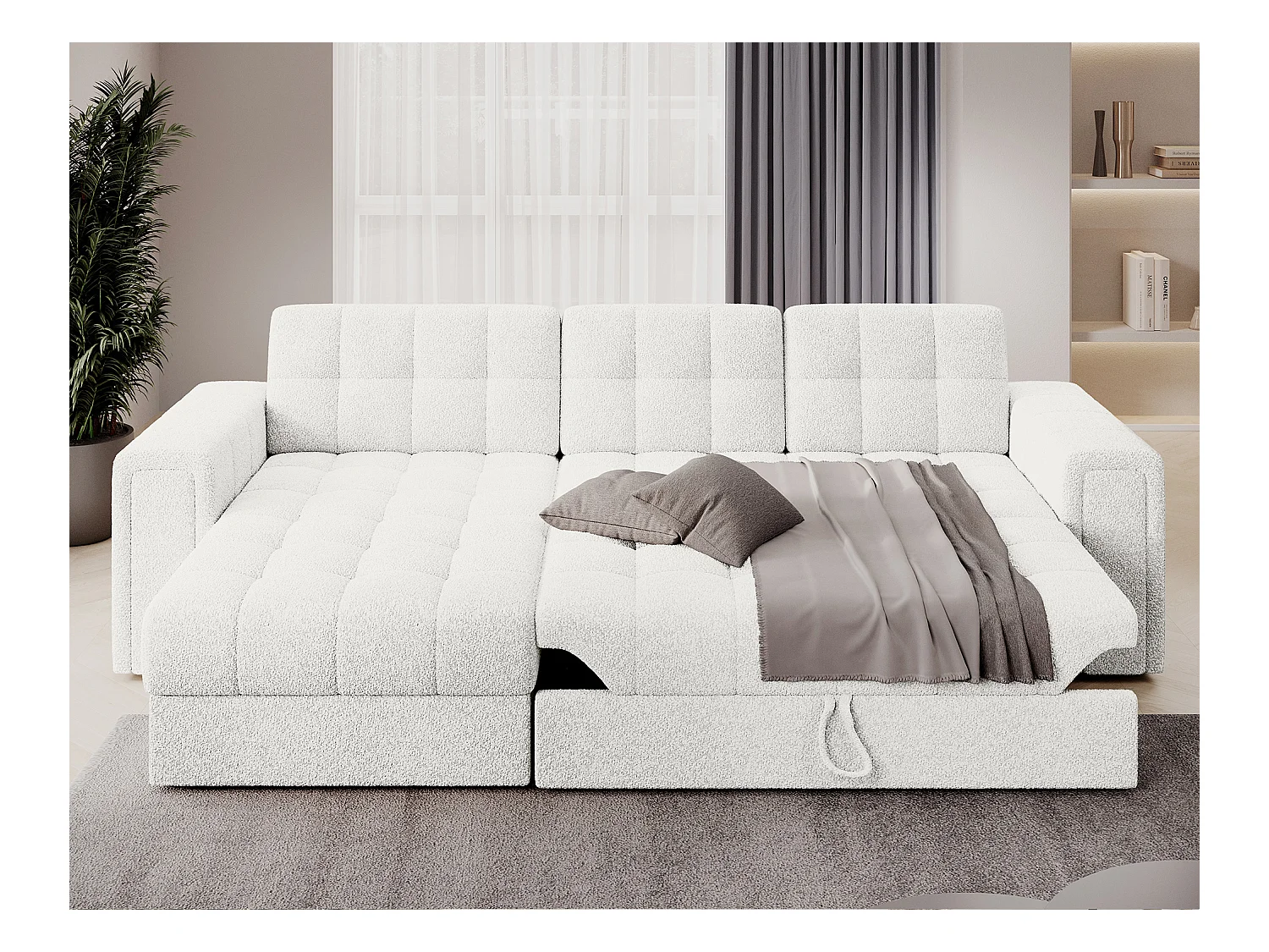 Ecksofa Polo R/Stoffbezug-Bouclé/Weiss