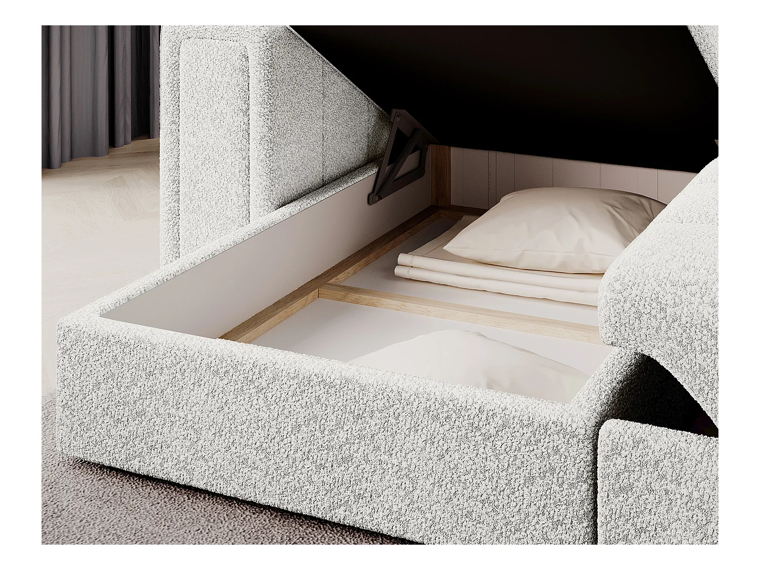 Ecksofa Polo R/Stoffbezug-Bouclé/Weiss