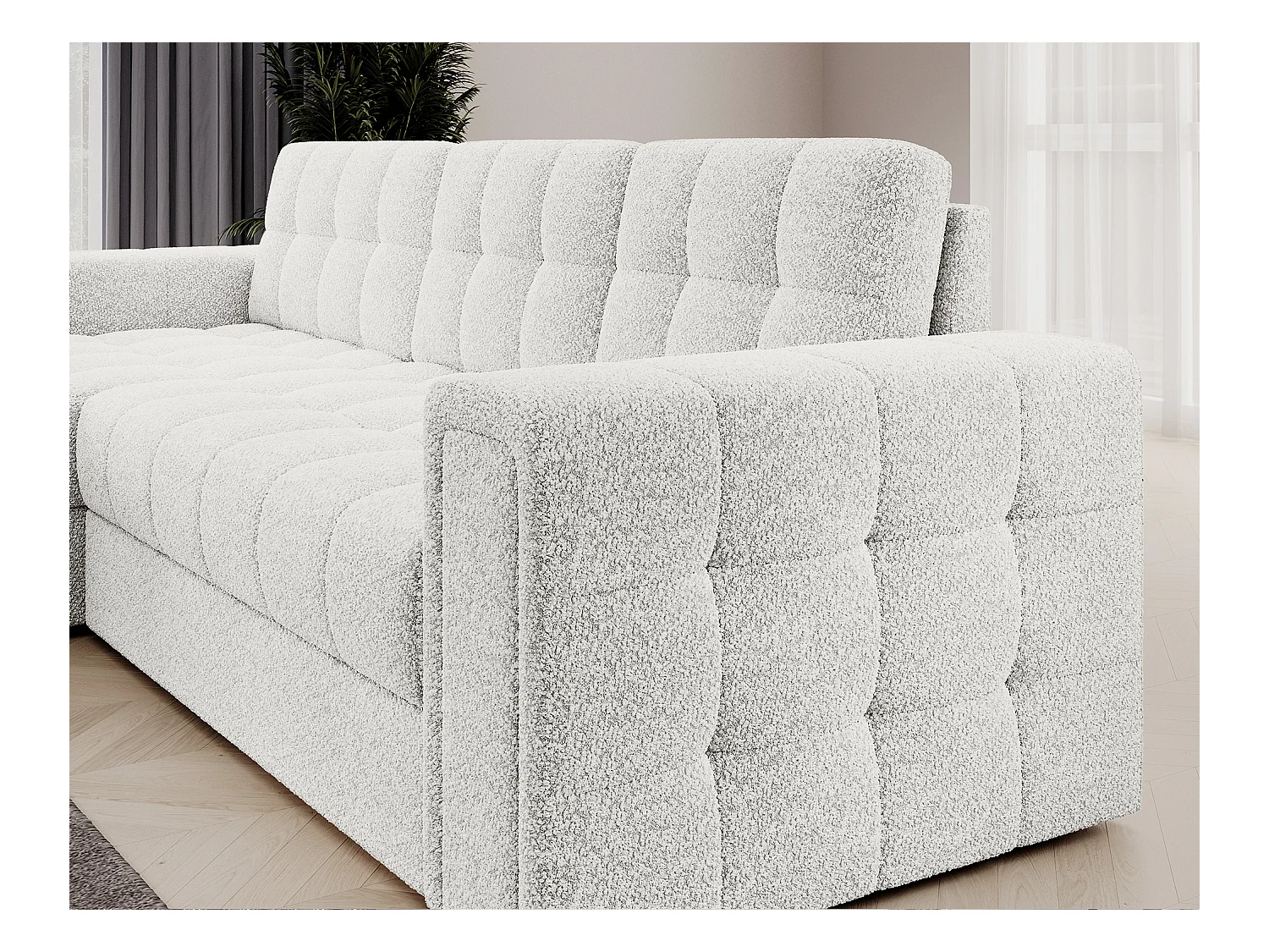 Ecksofa Polo R/Stoffbezug-Bouclé/Weiss