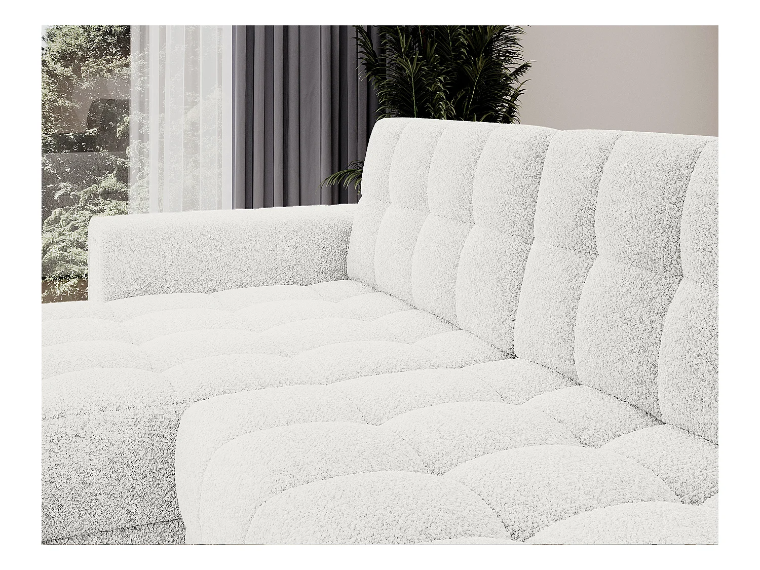 Ecksofa Polo R/Stoffbezug-Bouclé/Weiss