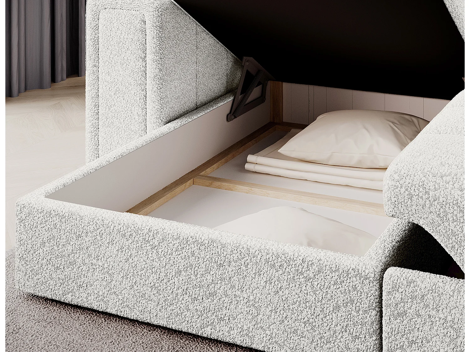 Ecksofa Polo R/Stoffbezug-Bouclé/Weiss