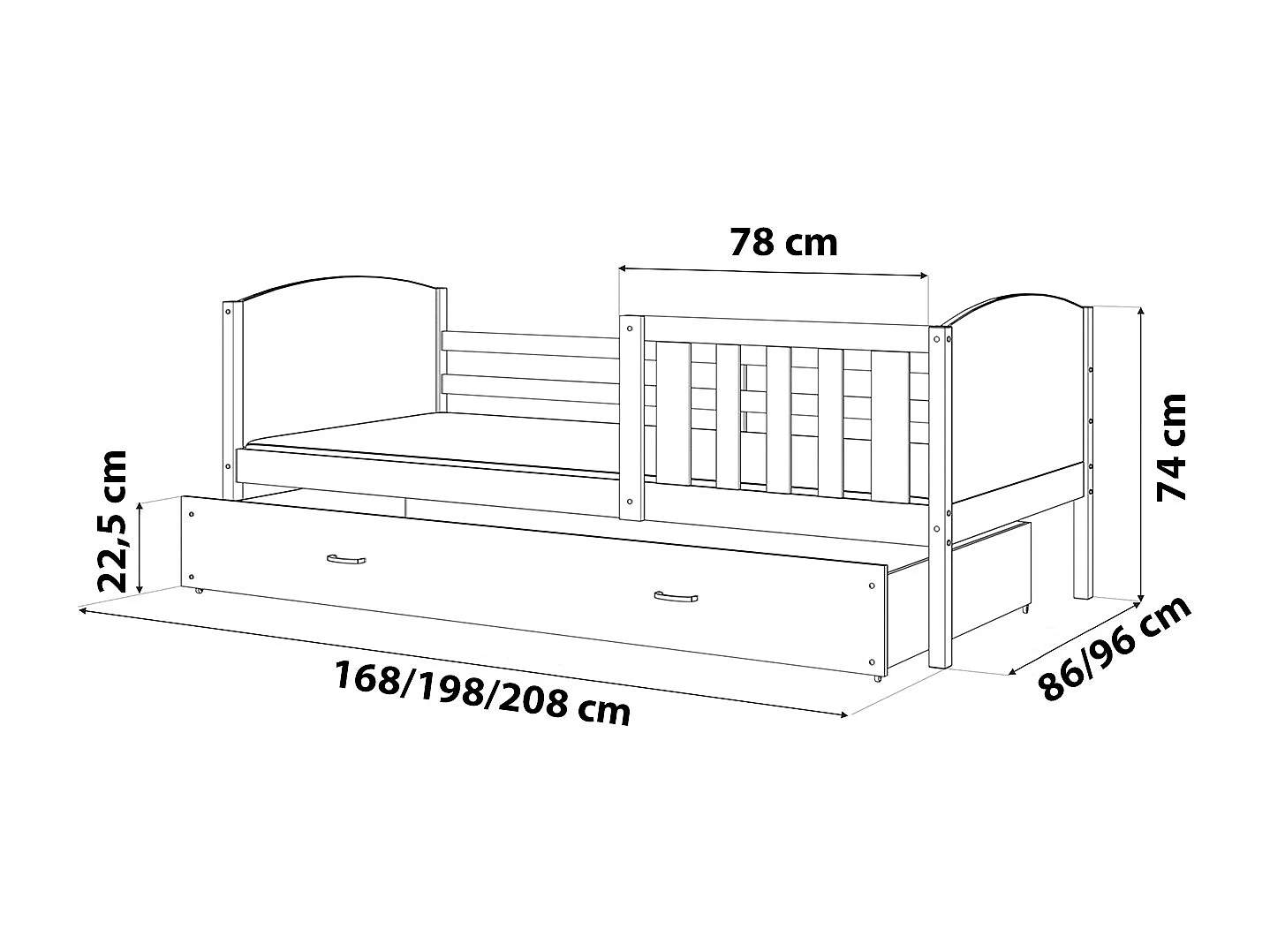 KINDERBETT mit Bettkasten Edi 190x80 cm, Weiss