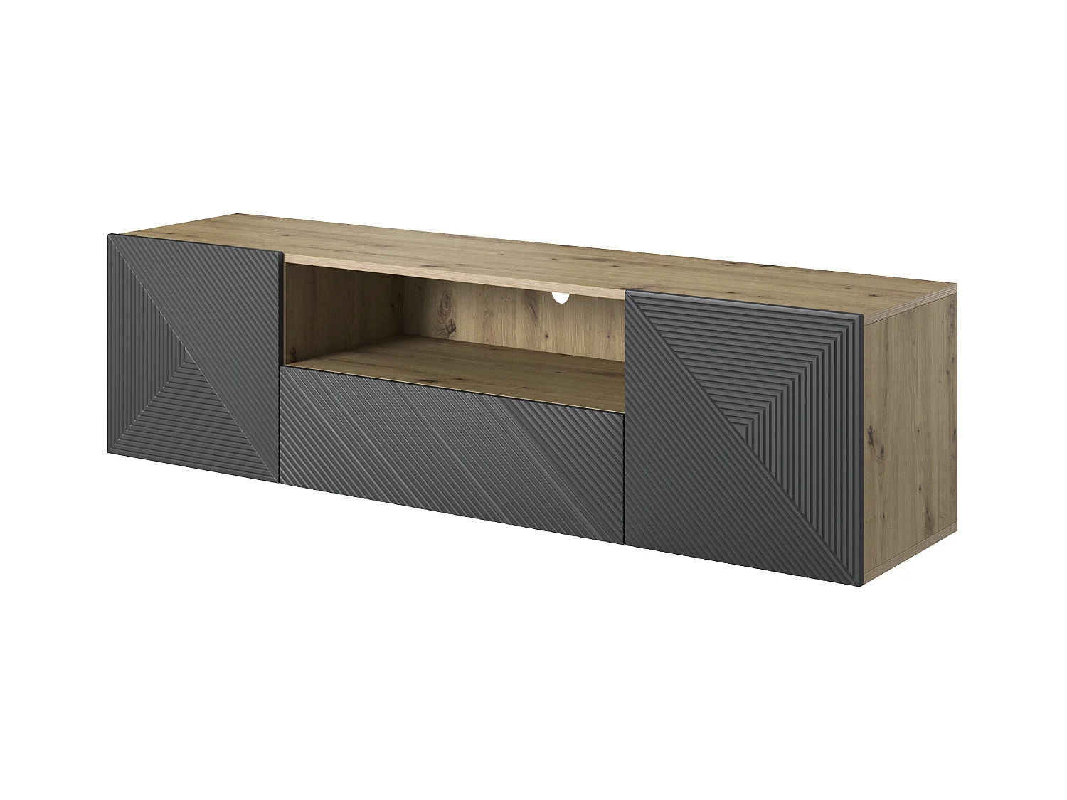 Mueble TV suspendido 2 puertas 1 cajón en madera laminada 167 x 40 cm