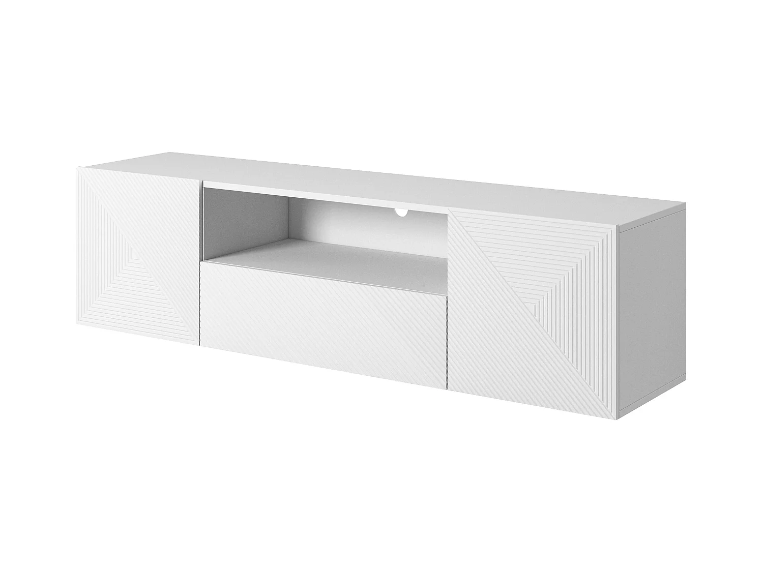 Móvel TV suspenso 2 portas 1 gaveta branca em madeira laminada 167x40cm