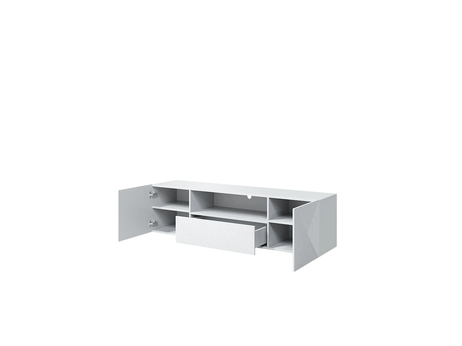 Móvel TV suspenso 2 portas 1 gaveta branca em madeira laminada 167x40cm