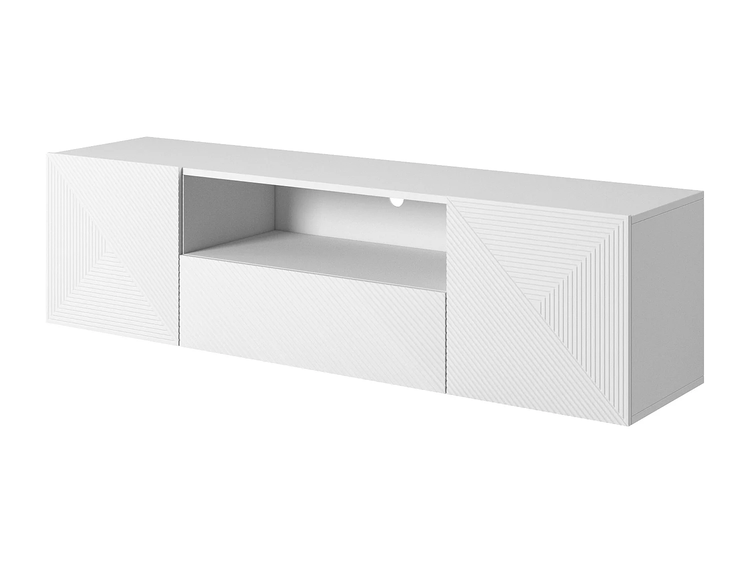 Móvel TV suspenso 2 portas 1 gaveta branca em madeira laminada 167x40cm