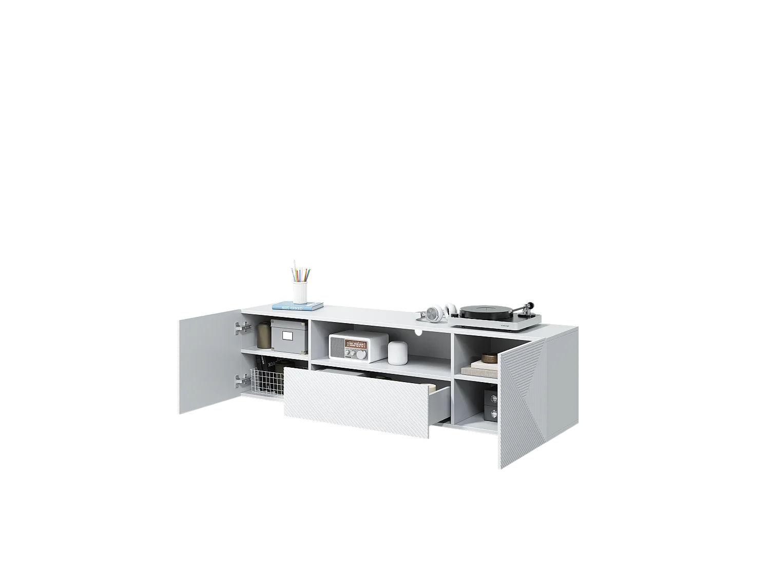 Mobile tv sospeso 2 ante 1 cassetto bianco in legno laminato 167x40cm