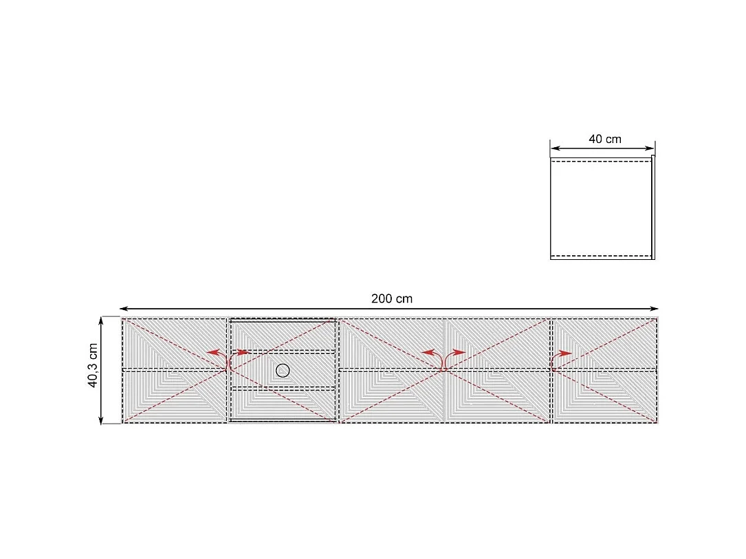 Hängender TV-Schrank mit 5 Türen aus schwarzem Schichtholz, 200 x 40 cm