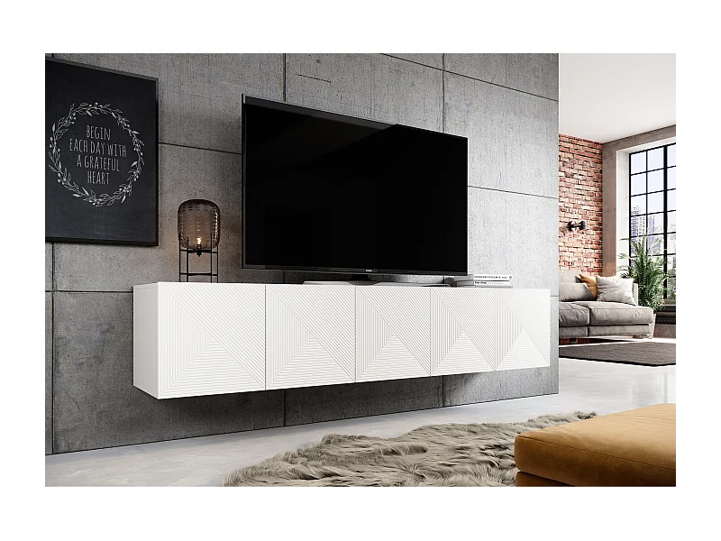 Weißer 5-türiger TV-Hängeschrank aus Schichtholz, 200 x 40 cm