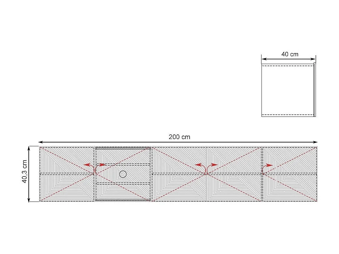 Mobile tv sospeso 5 ante bianco in legno laminato 200x40 cm
