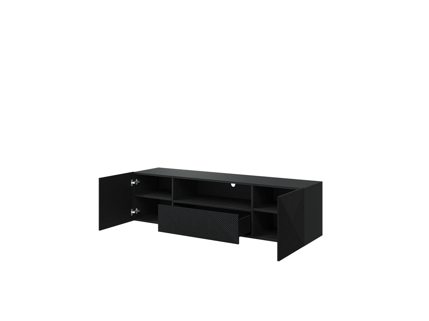 Mueble TV suspendido 2 puertas 1 cajón en madera laminada negra 167x40cm