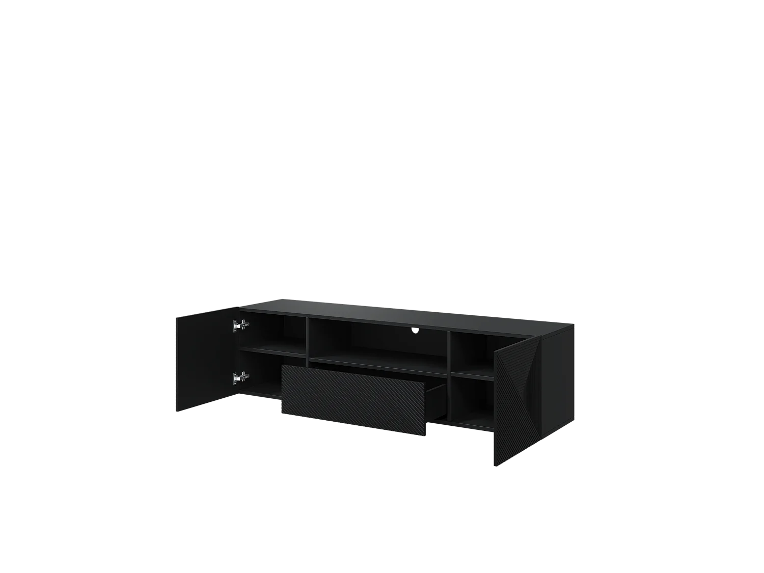 Mueble TV suspendido 2 puertas 1 cajón en madera laminada negra 167x40cm