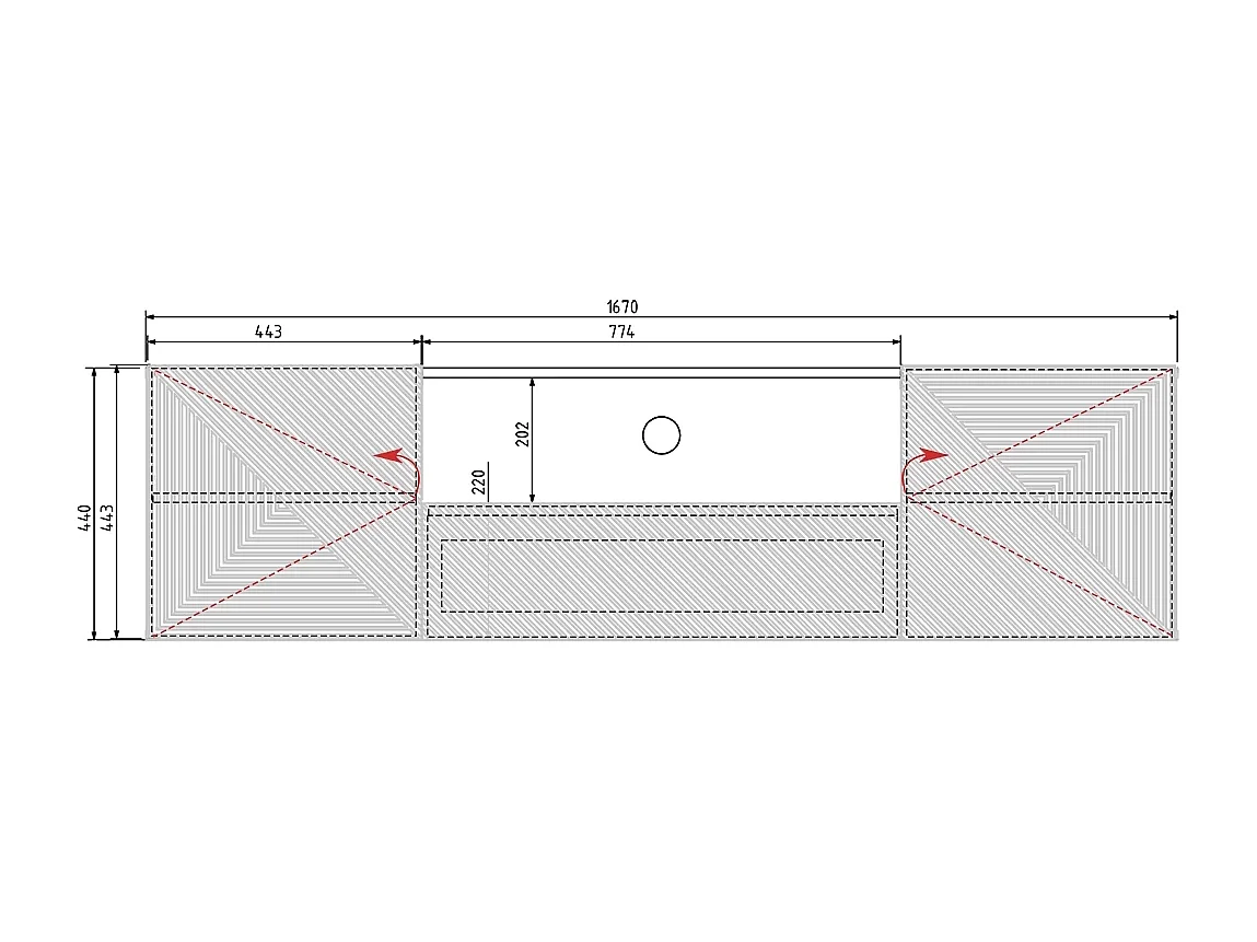 Mueble TV suspendido 2 puertas 1 cajón en madera laminada negra 167x40cm