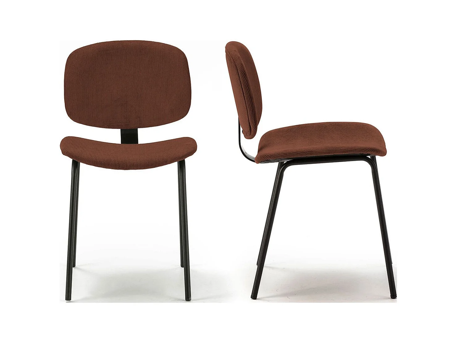 Lot de 2 chaises en velours côtelé rouille piètement noir - Liv