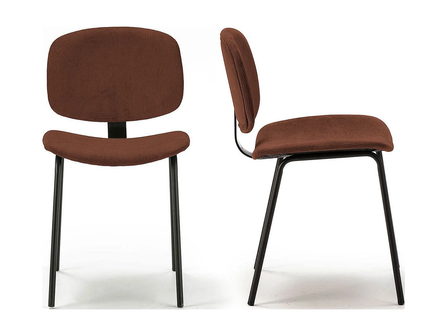 Lot de 2 chaises en velours côtelé rouille piètement noir - Liv