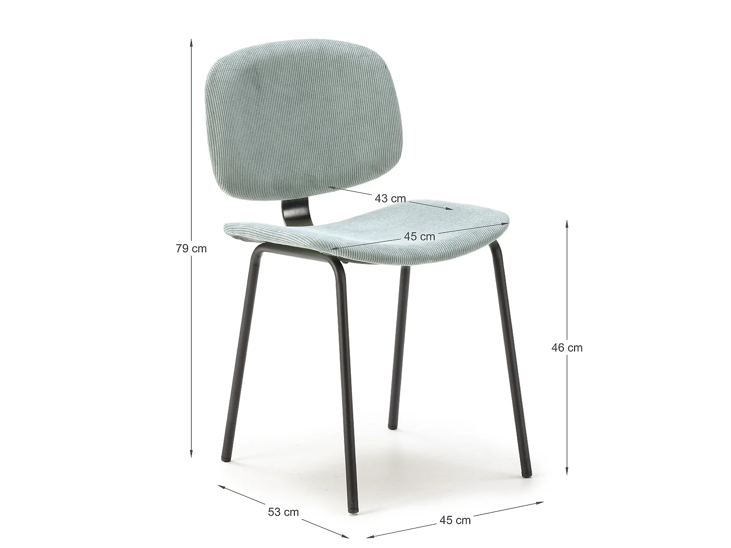 Lot de 2 chaises en velours côtelé et métal noir 45x53 h79 cm