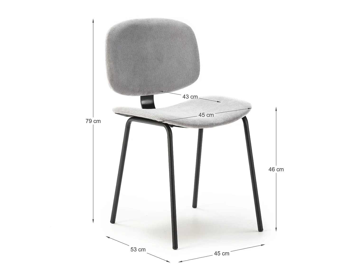 Lot de 2 chaises en velours côtelé et métal noir 45x53 h79 cm