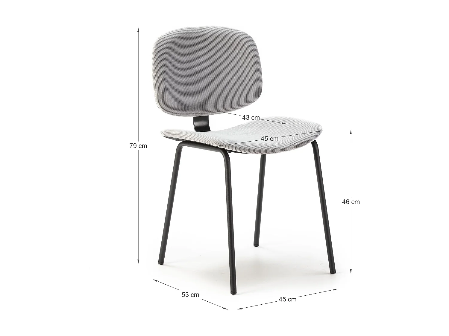 Lot de 2 chaises en velours côtelé et métal noir 45x53 h79 cm