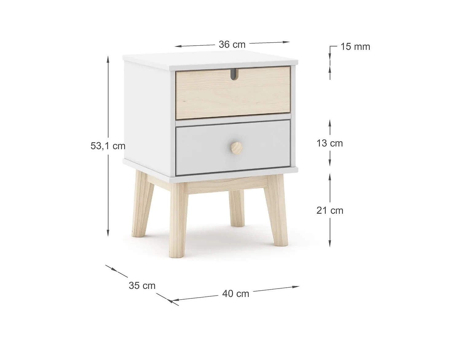 Chevet tafel met 2 laden 40x35 cm