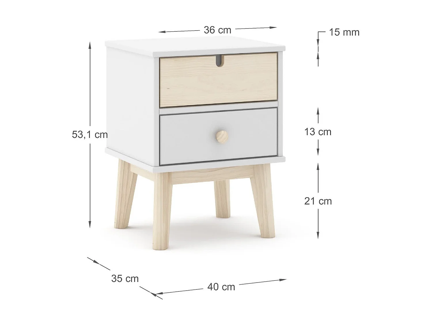 Chevet 2 tiroirs L40 cm - LÉONIE