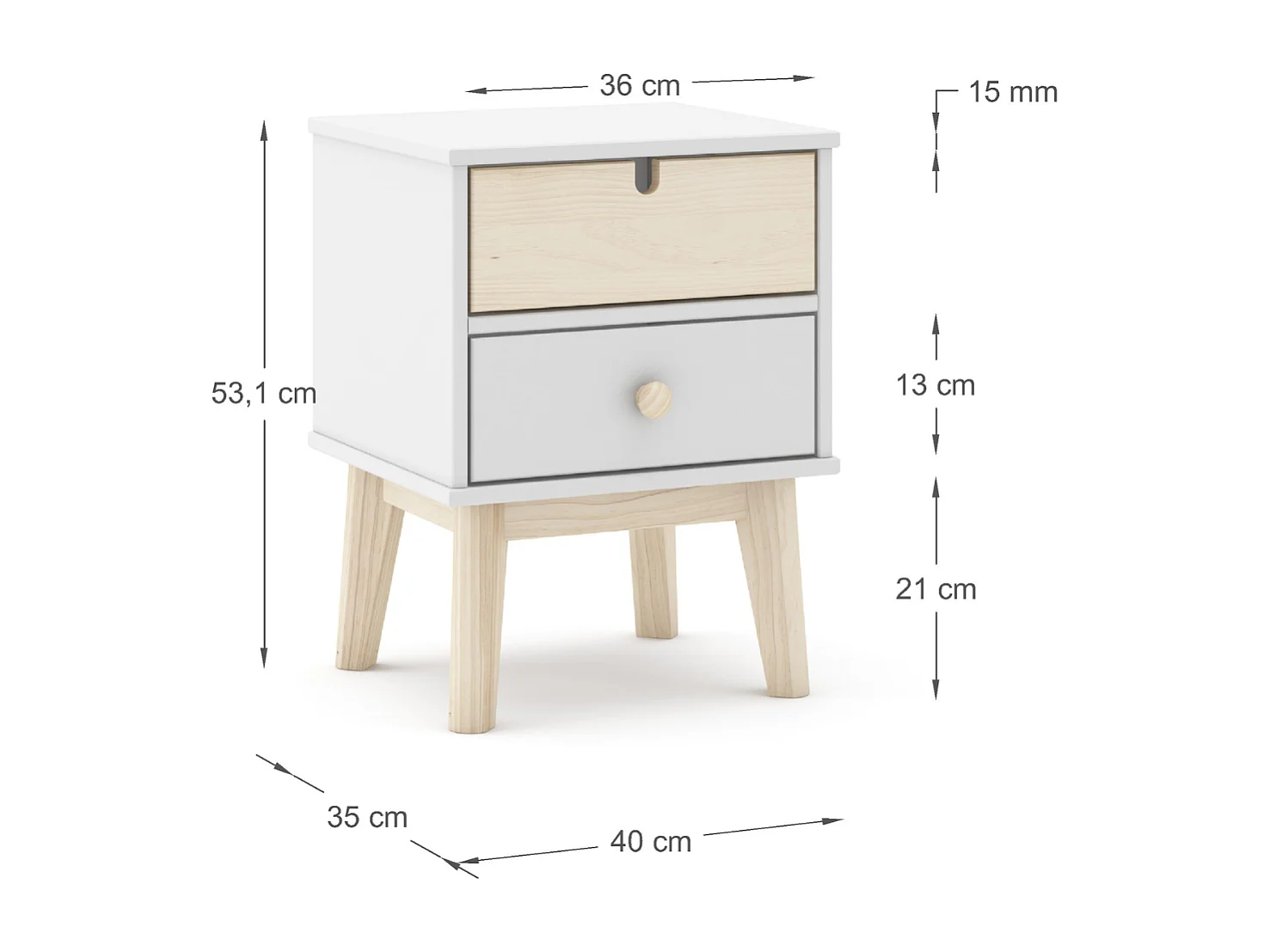 Chevet tafel met 2 laden 40x35 cm