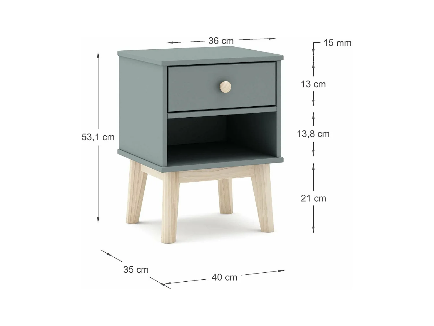Table de chevet avec 1 tiroir 40x53 cm