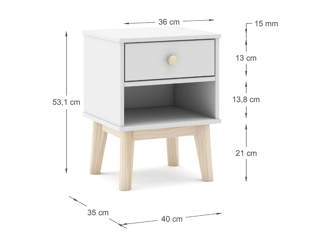 Table de chevet 1 tiroir et 1 niche ouverte L40 cm - SIMON