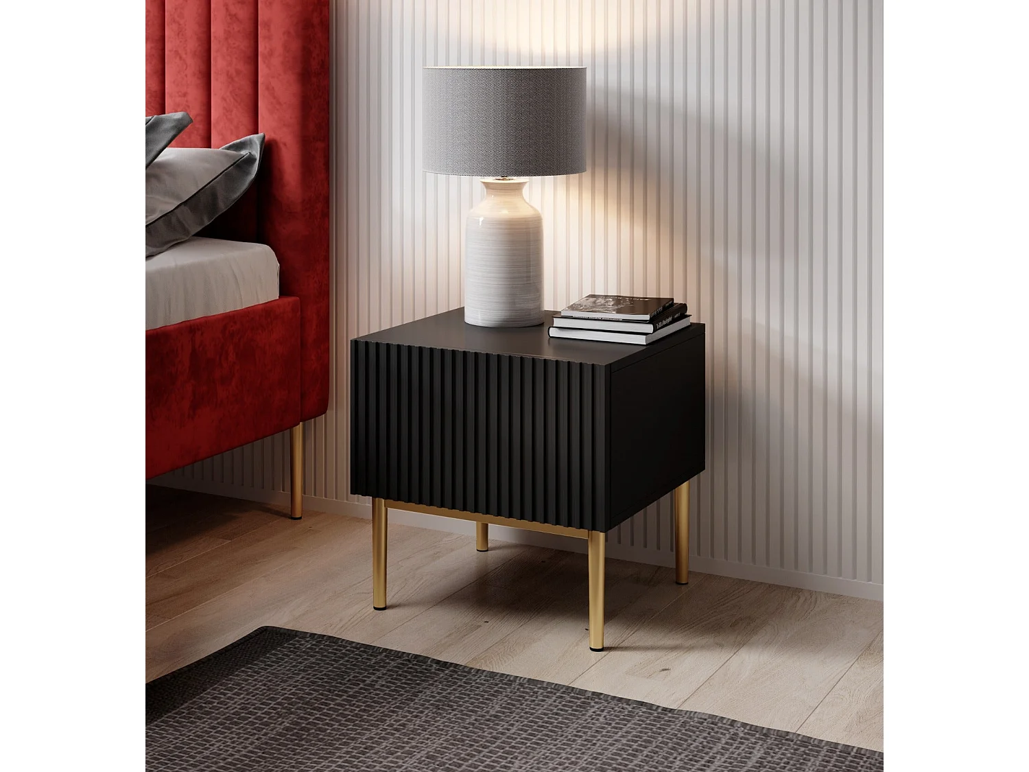 Set 2 comodini 1 cassetto piede in metallo oro nero 46x45 cm