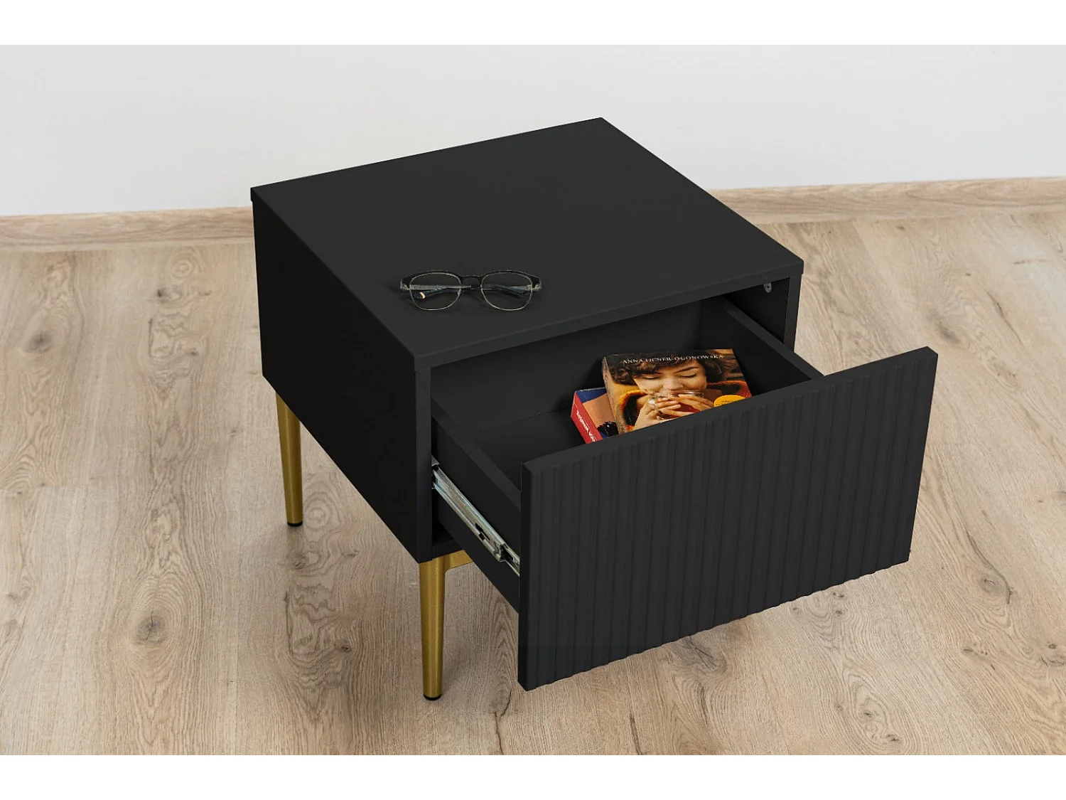 Set 2 comodini 1 cassetto piede in metallo oro nero 46x45 cm