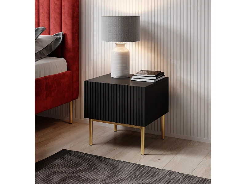 Set 2 comodini 1 cassetto piede in metallo oro nero 46x45 cm