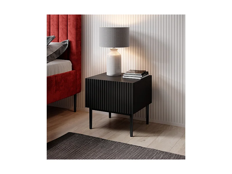 Set mit 2 schwarzen Nachttischen, 1 Schublade mit schwarzem Metallfuß, 46 x 45 cm