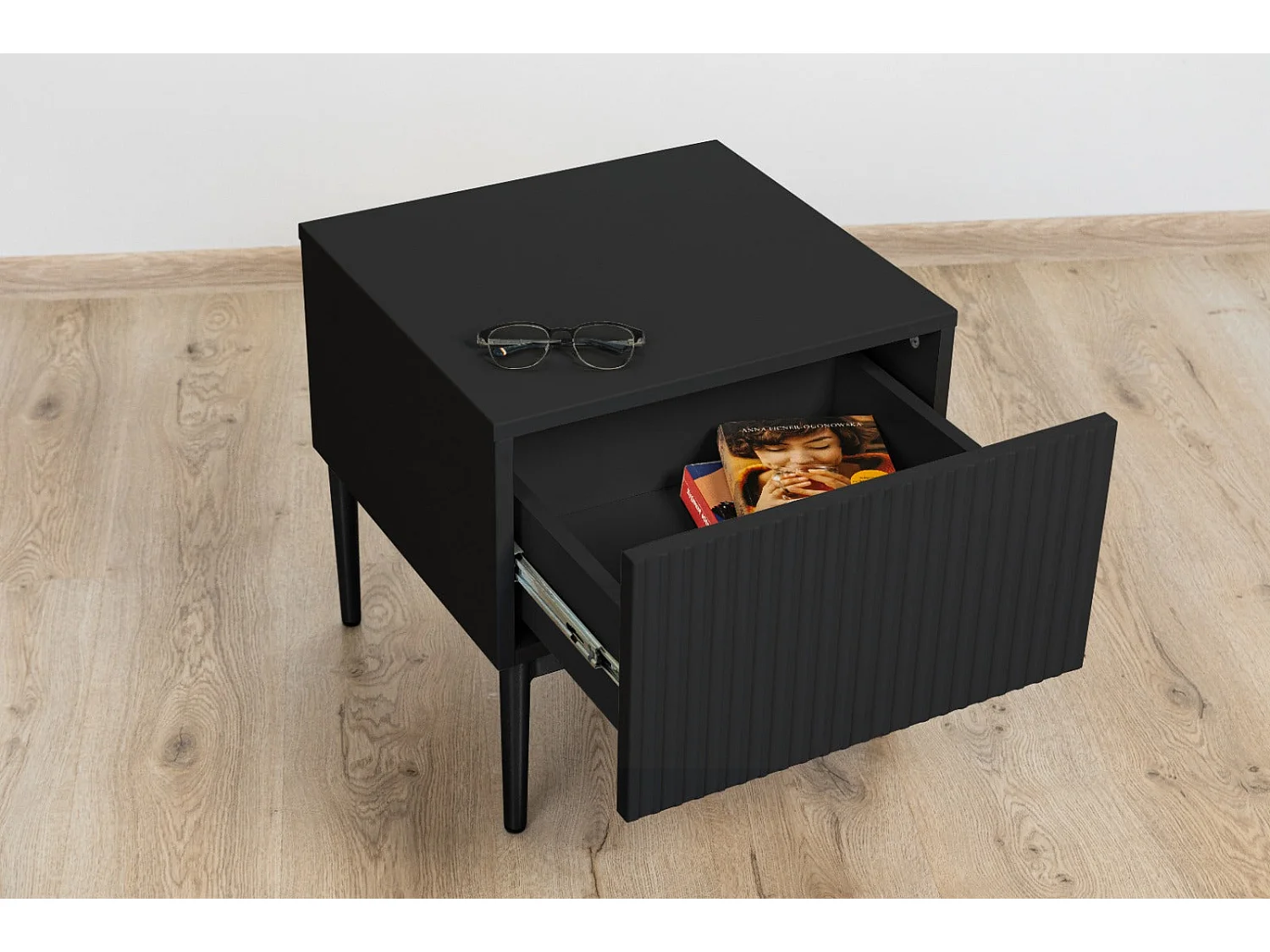 Set 2 comodini nero 1 cassetto piede in metallo nero nero 46x45 cm