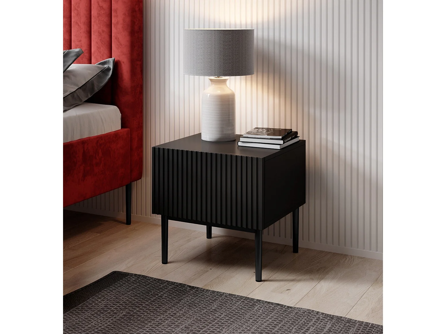 Set 2 comodini nero 1 cassetto piede in metallo nero nero 46x45 cm