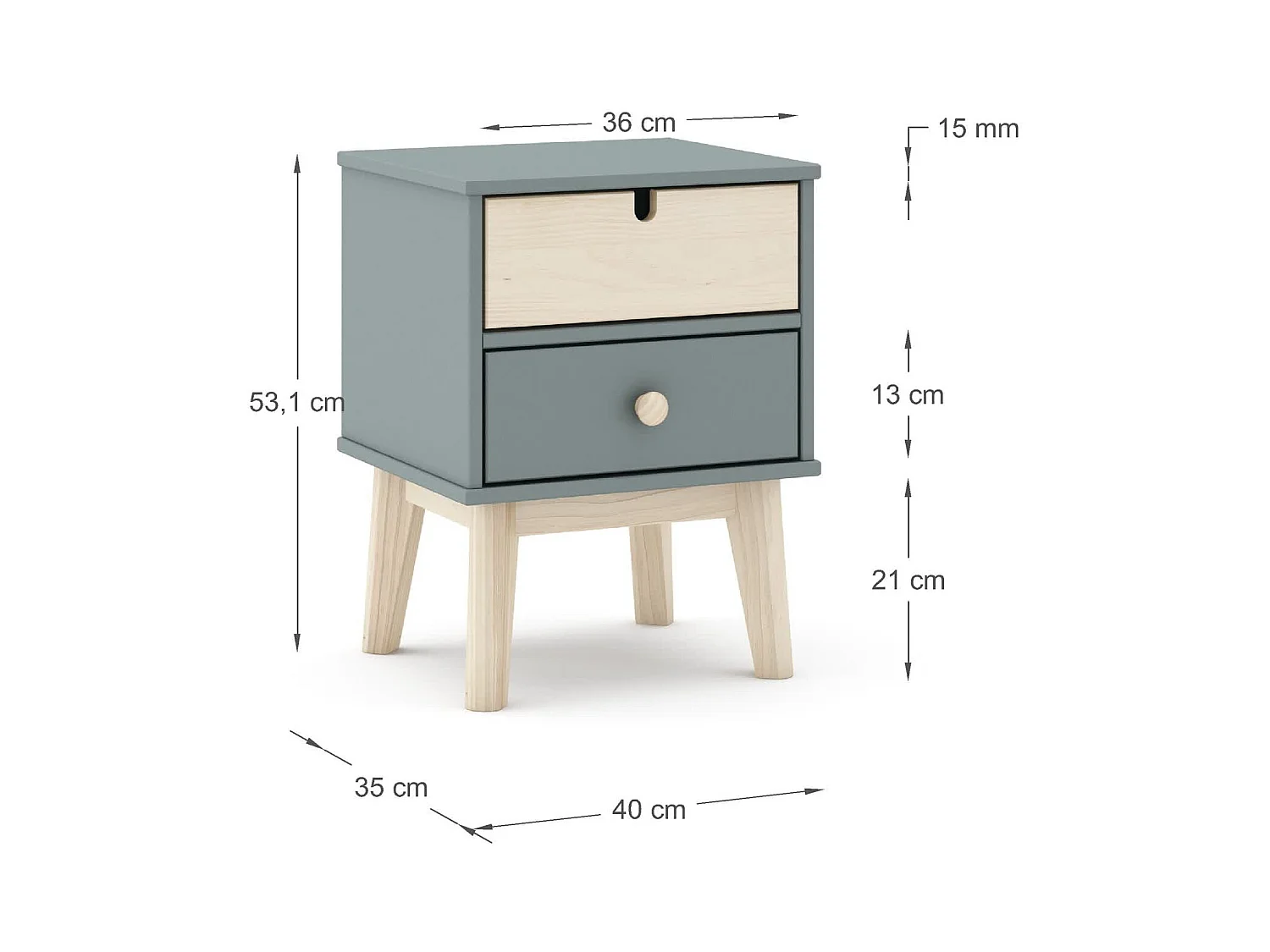 Chevet tafel met 2 laden 40x35 cm