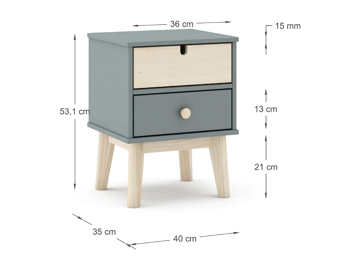 Chevet 2 tiroirs L40 cm - LÉONIE