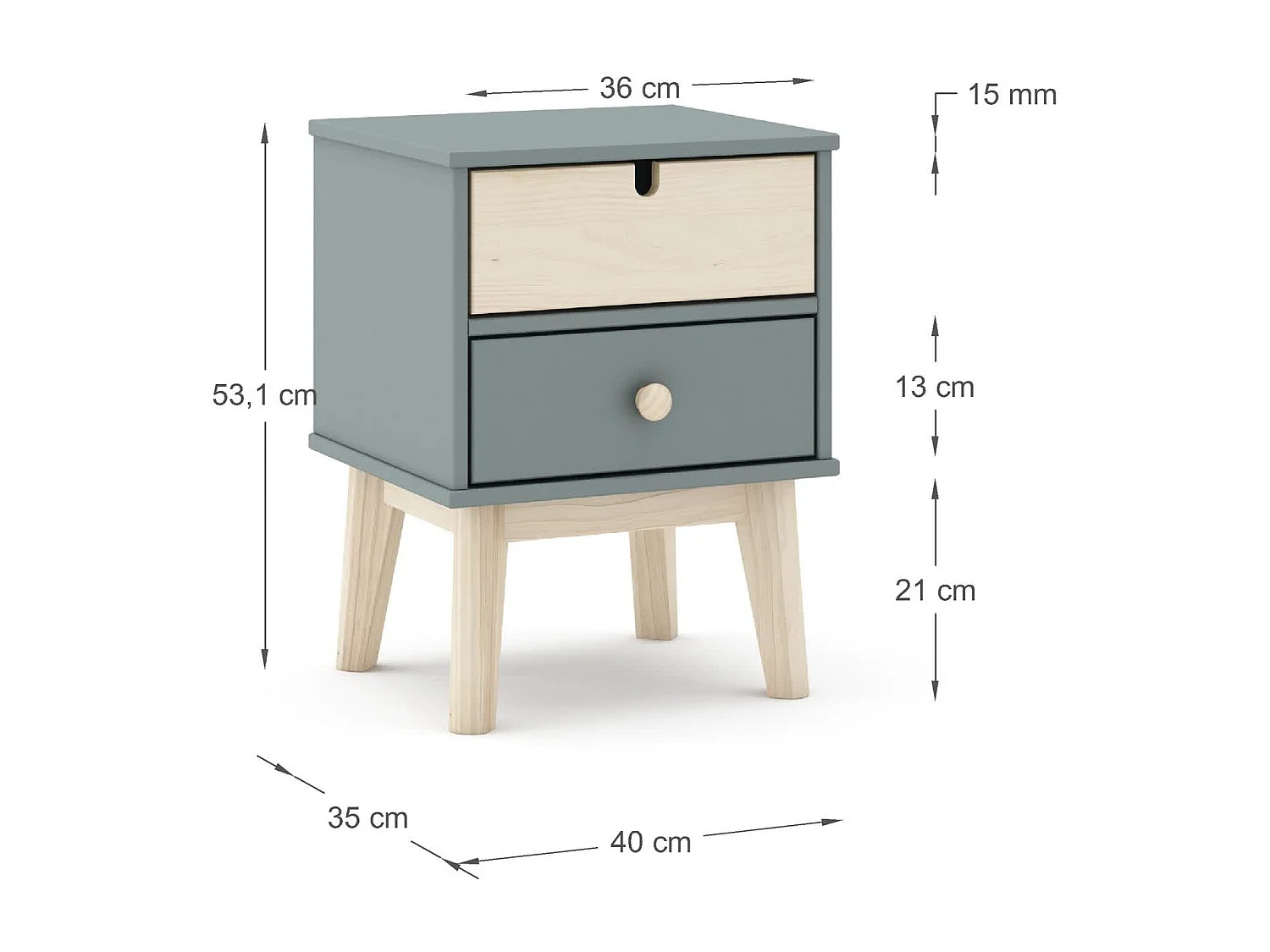 Chevet 2 tiroirs L40 cm - LÉONIE