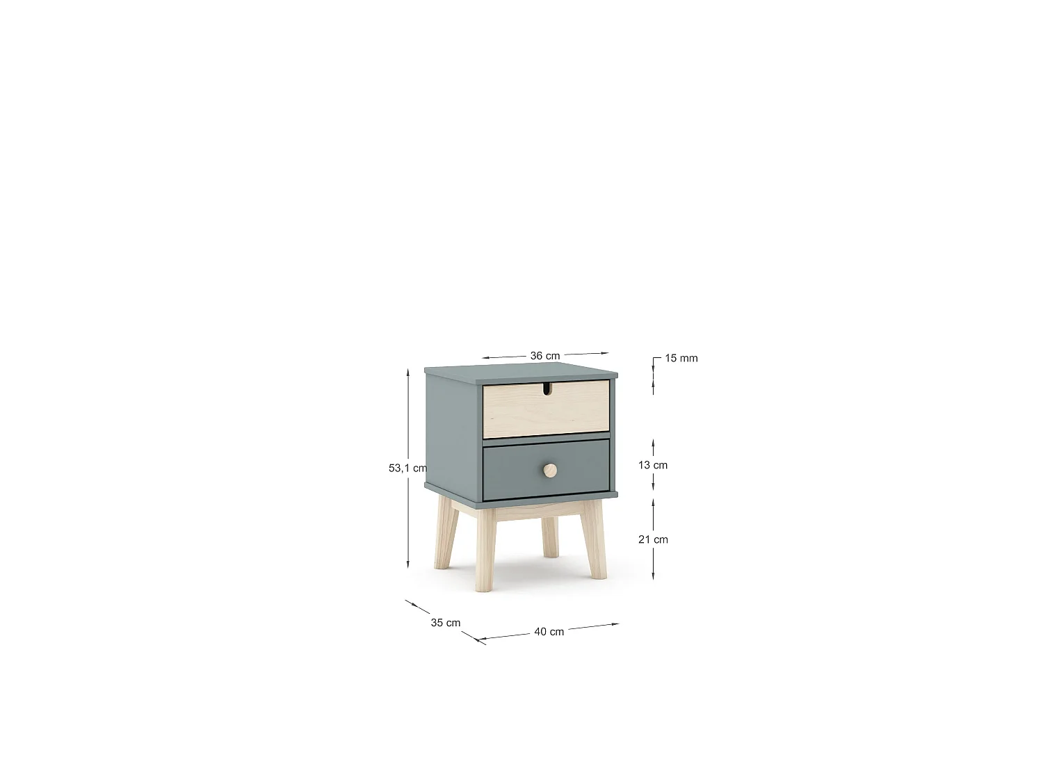 Nachttisch mit 2 Schubladen 40x35 cm