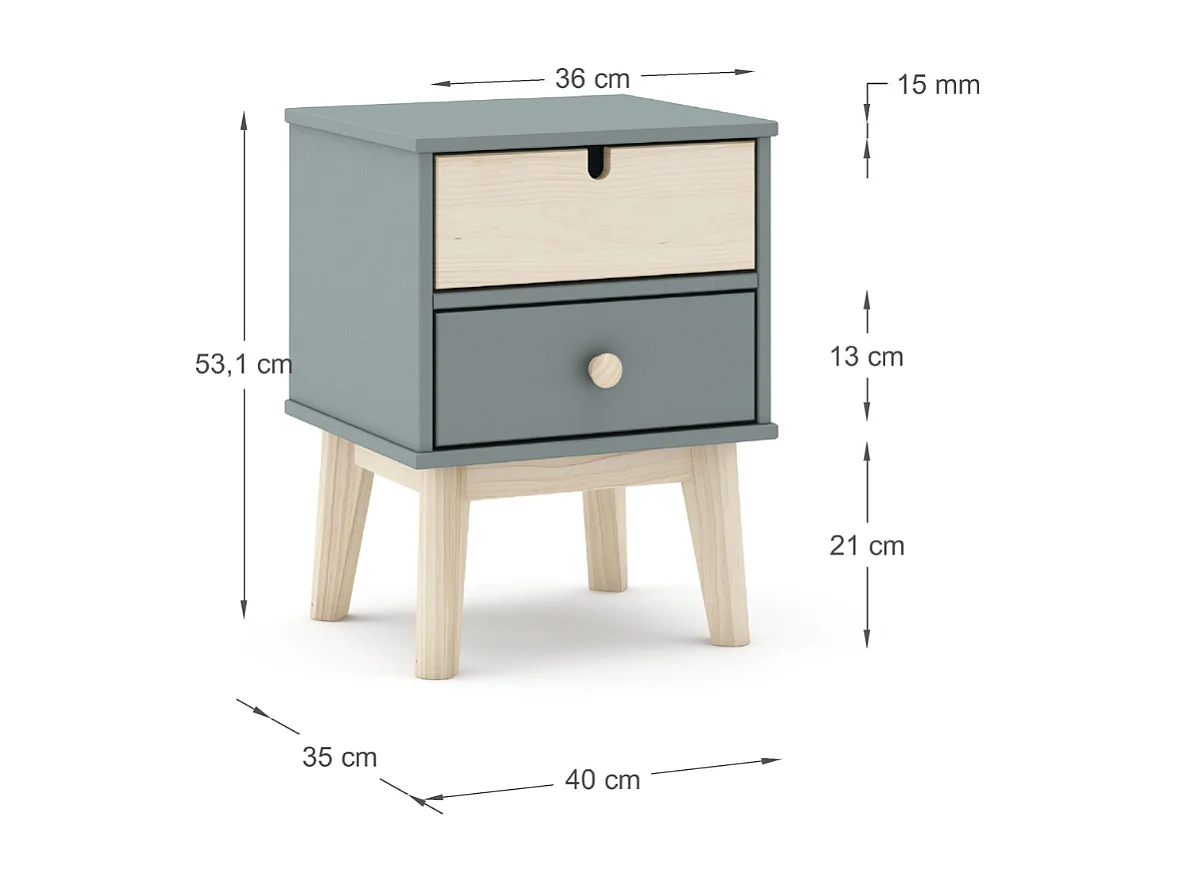 Chevet tafel met 2 laden 40x35 cm