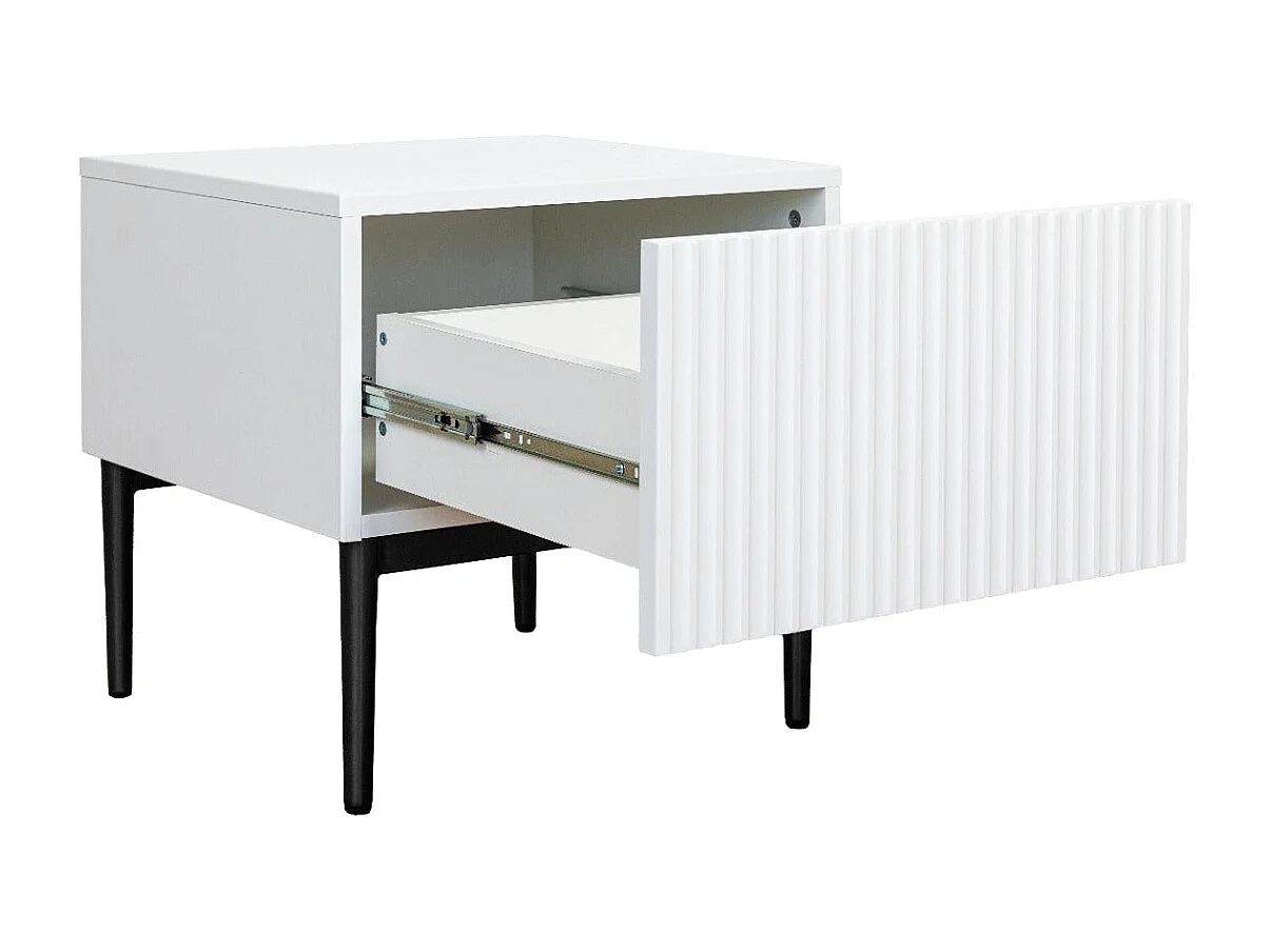 Juego de 2 mesitas de noche blancas 1 cajón con pie de metal blanco y negro 46x45 cm